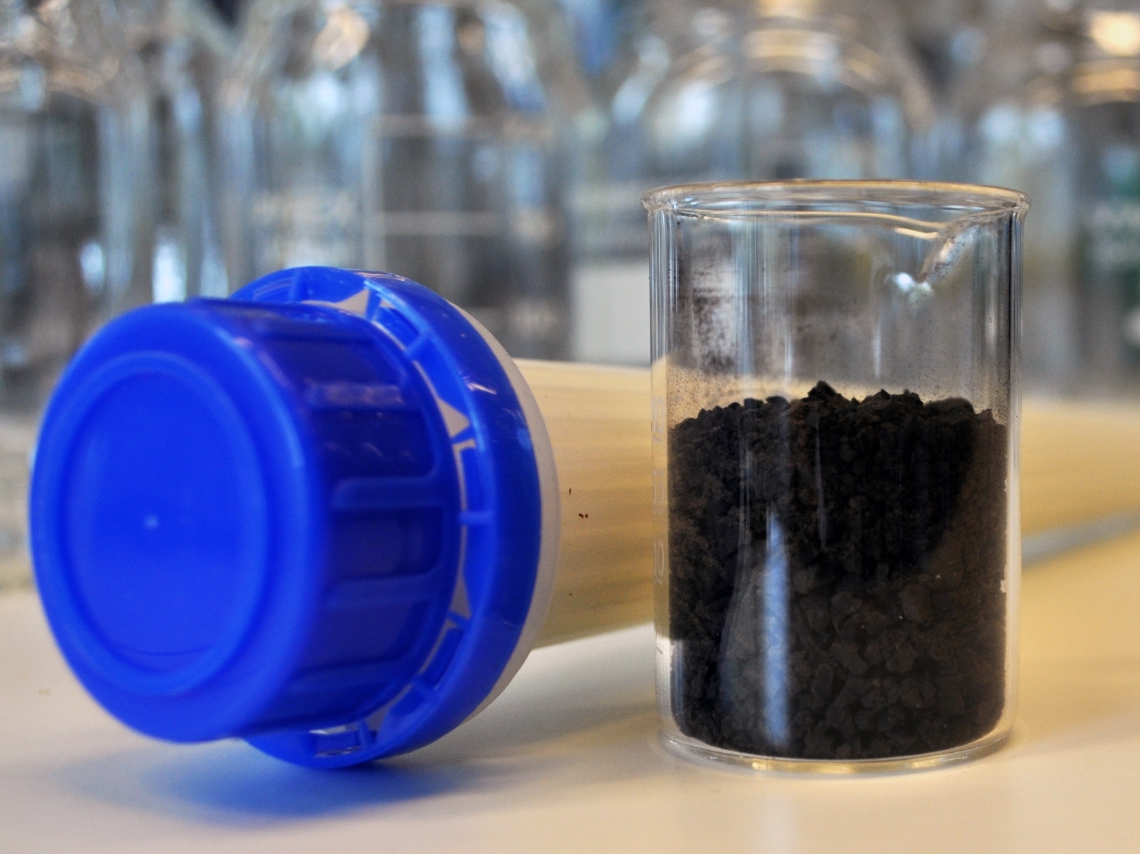 Biocarbon photographed in a research laboratory at Umeå University, Sweden. Photo by Eva Weidemann.