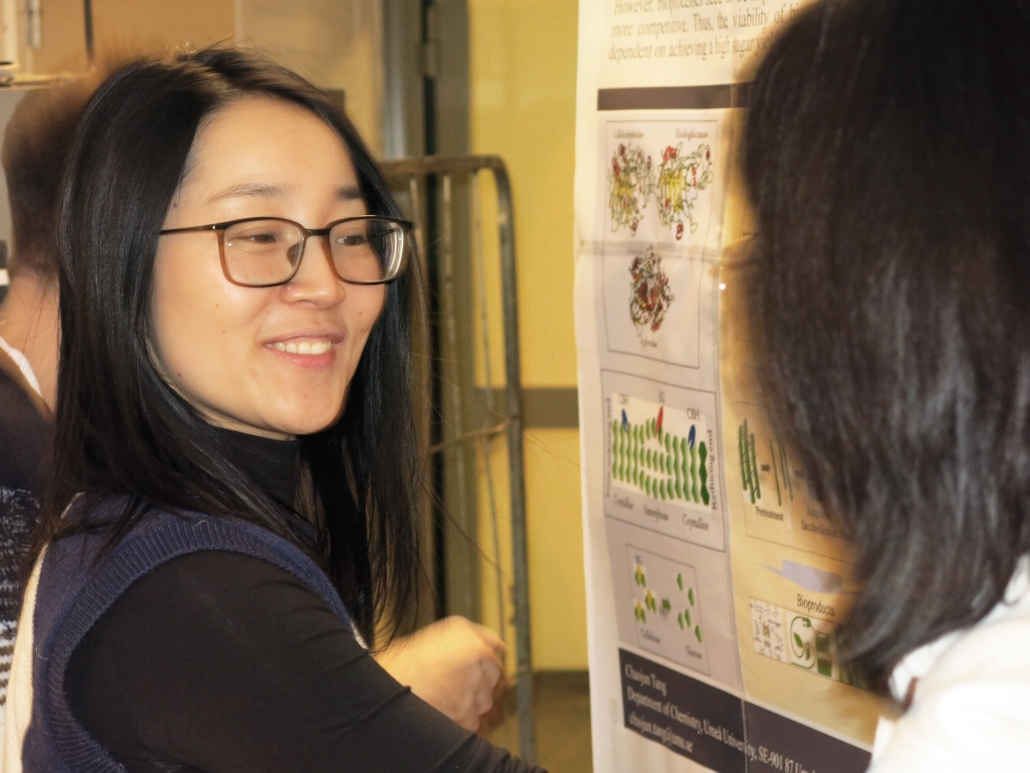 PhD student Chaojun Tang defends her thesis, which targets an aspect of the pre-treatment of woody input material. Photo by Anna Strom.