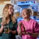 Linn Berglund and Kristiina Oksman share a smile in the hydrogel development laboratory, with kelp on display. Photo by courtesy of Kristiina Oksman.