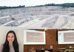 Katarzyna Olovsson and her doctoral research on fossil-free lime production. The photo collage shows Jutjärn limestone quarry in Dalarna, Sweden, and her dissertation defence at Umeå University (Photos: Katarzyna Olovsson), as well as a portrait of the researcher (Photo: Jonas Olovsson)